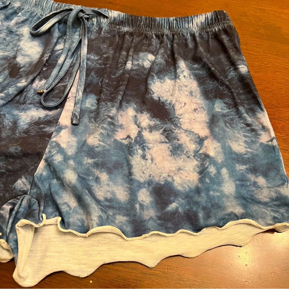 Ekouaer Blue Tie Dye Marbled Print Lightweight Drawstring Sweat Shorts - Picture 4 of 7